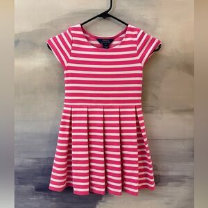 Girls Polo by Ralph Lauren Pink and White Striped Pleated Kids Dress